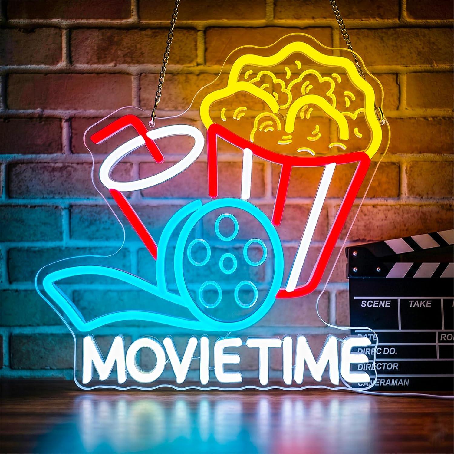 Home Cinema Times - Letreiro Neon 'Movie Time' com Luz